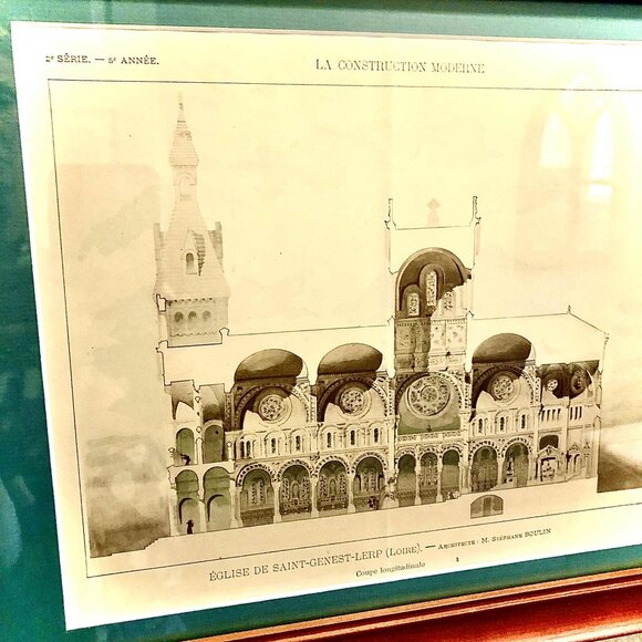 2 Framed ANTIQUE FRENCH ARCHITECTURE PRINTS ChurchSaint Genest-Lerp Loire Valley - Picture 5 of 9